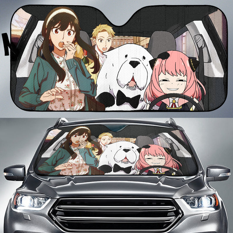 Family X Funny Driving Anya Loid Yor Dog Anime Car Auto Sunshades Nearkii