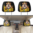 Bulldog Sunflower Zipper Car Headrest Covers Nearkii