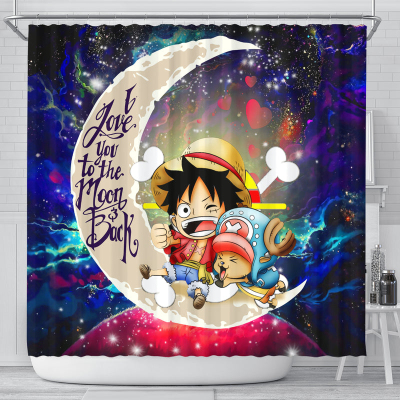 Chibi Luffy And Chopper One Piece Anime Love You To The Moon Galaxy Shower Curtain Nearkii