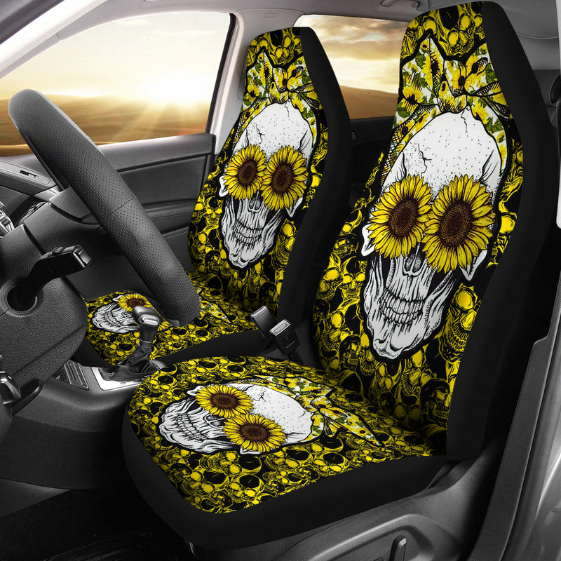 Sunflower Lady Skull Car Seat Cover Nearkii