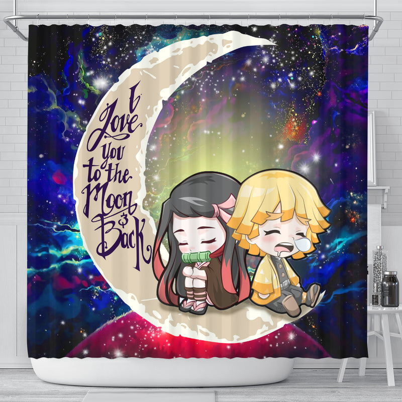 Zenitsu And Nezuko Chibi Demon Slayer Love You To The Moon Galaxy Shower Curtain Nearkii