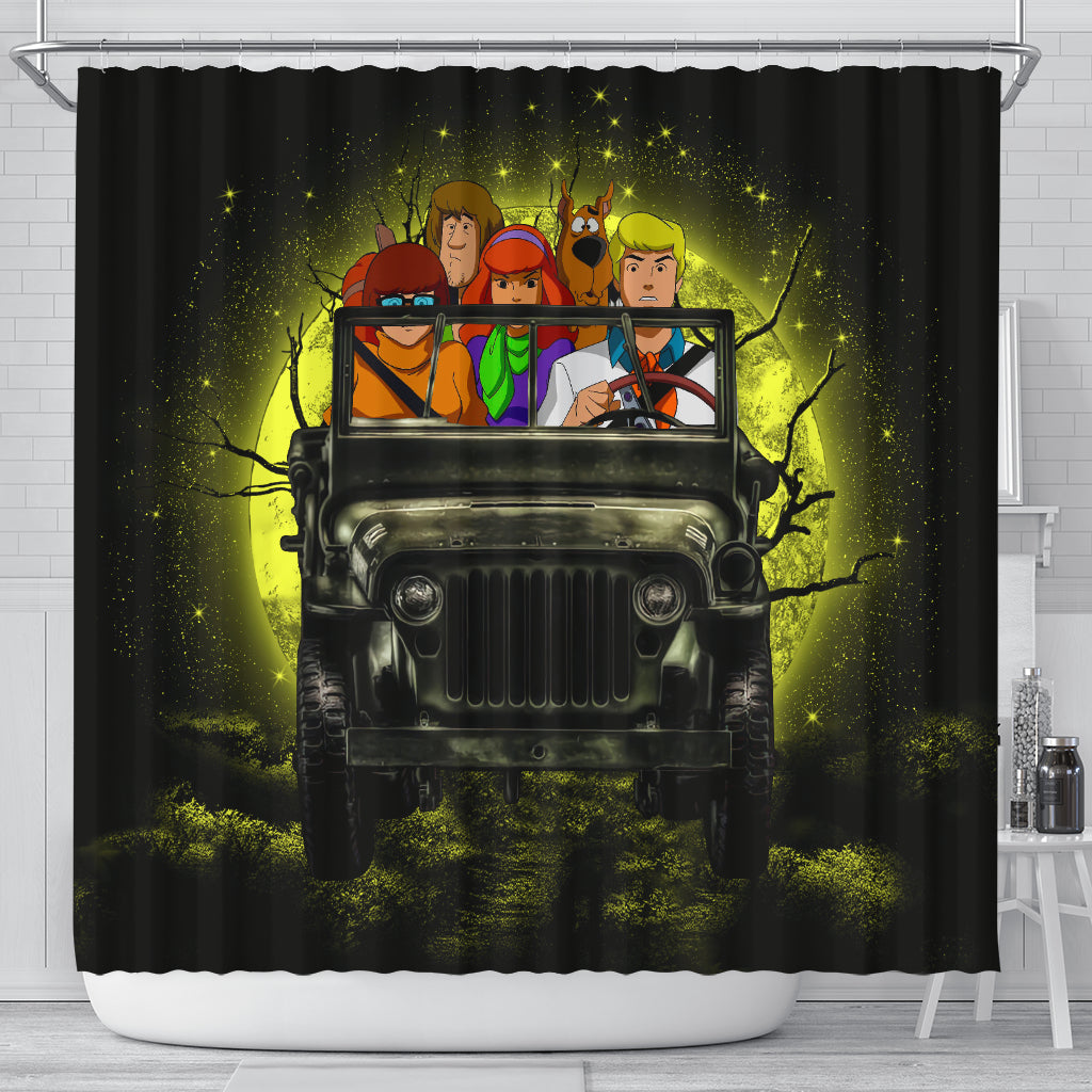 Scooby Doo Funny Drive Jeep Moonlight Halloween Shower Curtain