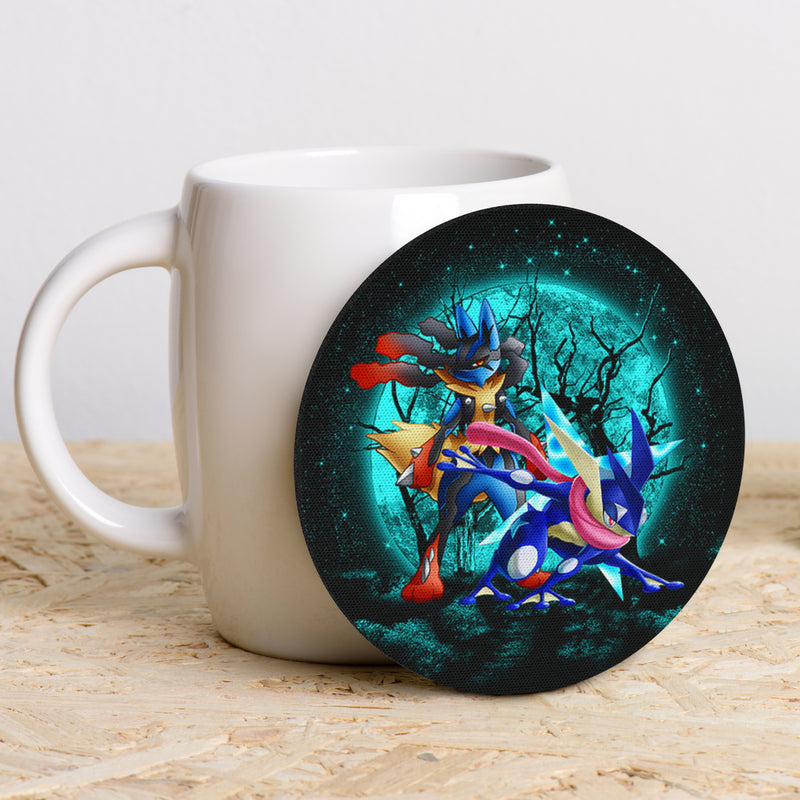 Greninja Satoshi And Mega Lucario Pokemon Moonlight Halloween Round Coaster