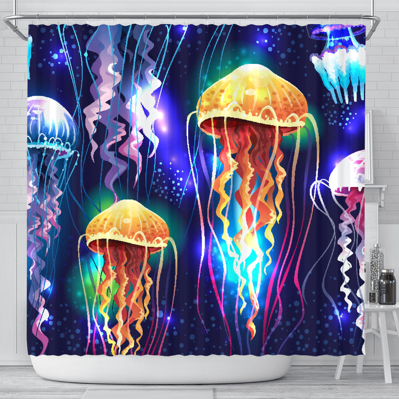 Jellyfishes Glowing Underwater Shower Curtain Nearkii