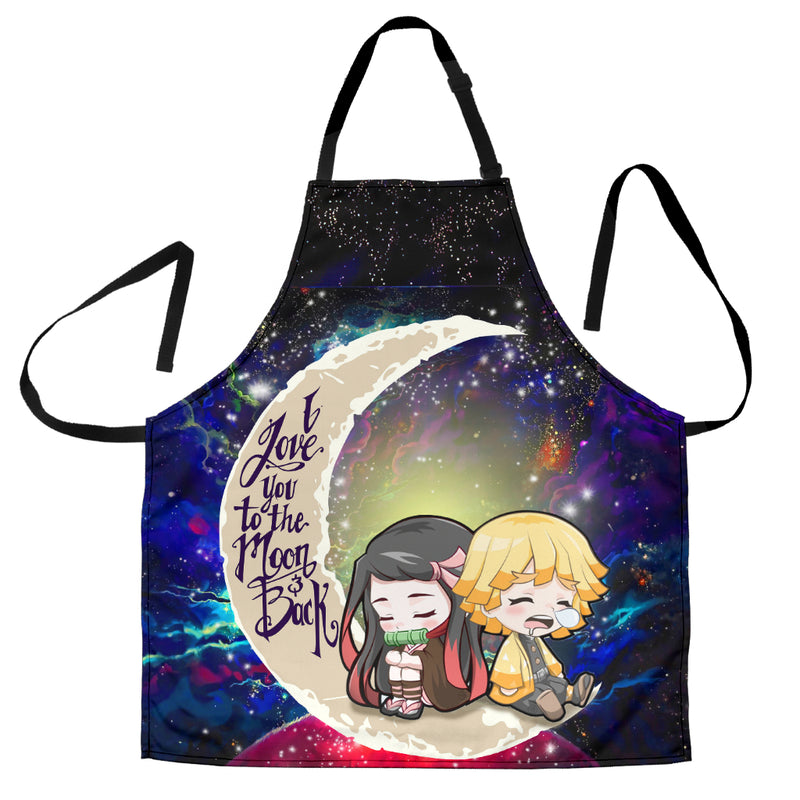 Zenitsu And Nezuko Chibi Demon Slayer Love You To The Moon Galaxy Custom Apron Best Gift For Anyone Who Loves Cooking