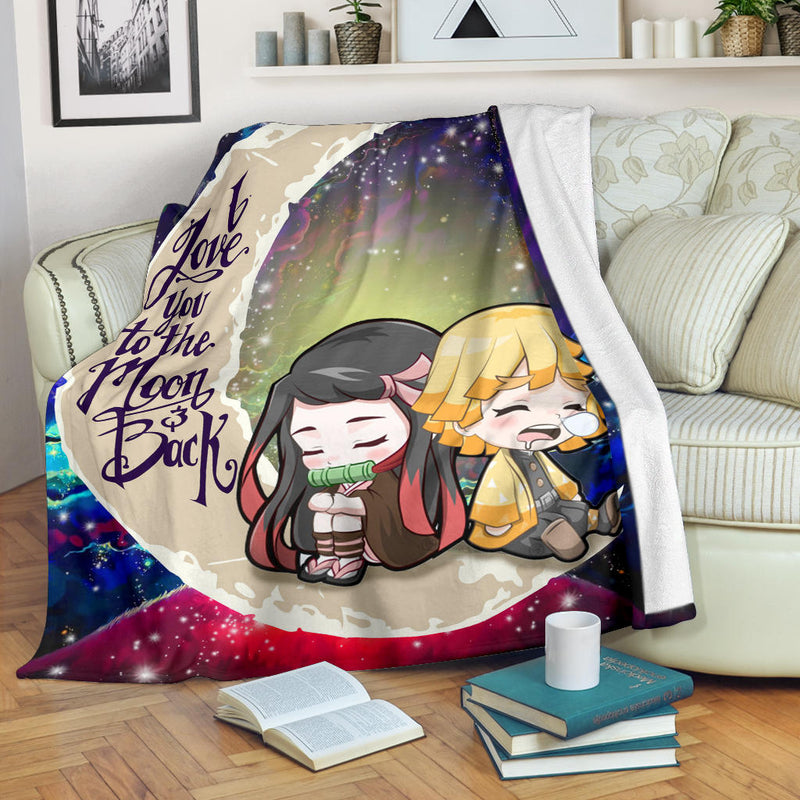 Zenitsu And Nezuko Chibi Demon Slayer Love You To The Moon Galaxy Premium Blanket Nearkii