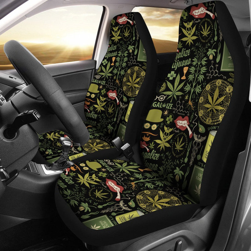 Best Retro Style Seamless Pattern With Cannabis Plants Premium Custom Car Seat Covers Decor Protector Nearkii