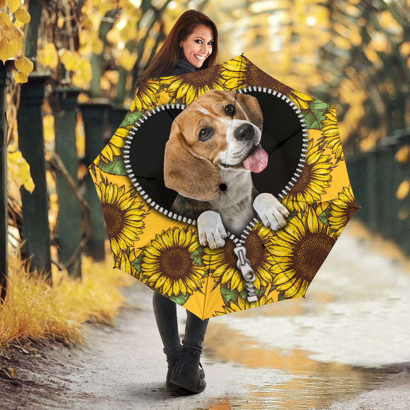 Lovely Beagle Sunflower Zipper Umbrella Nearkii