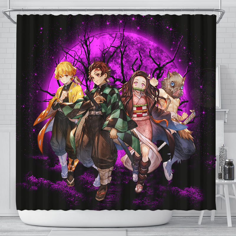 Demon Slayer Team Pink Anime Moonlight Shower Curtain Nearkii