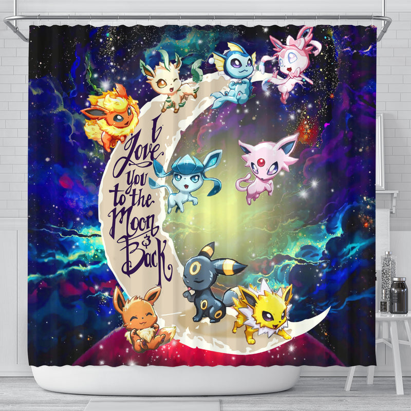 Eevee Evolution Pokemon Love You To The Moon Galaxy Shower Curtain Nearkii