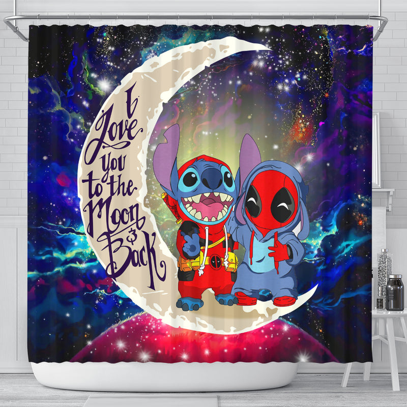 Cute Deadpool And Stitch Love You To The Moon Galaxy Shower Curtain Nearkii