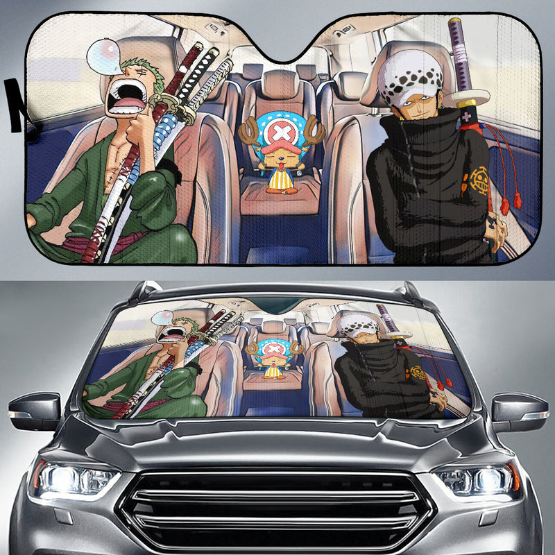 One Piece Anime Law Zoro And Chopper Driving Car Auto Sunshades Nearkii