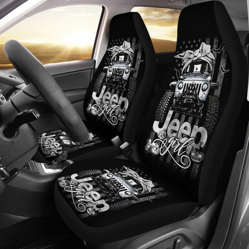 Halloween American Flag White Jeep Girl Premium Custom Car Seat Covers Decor Protectors Nearkii