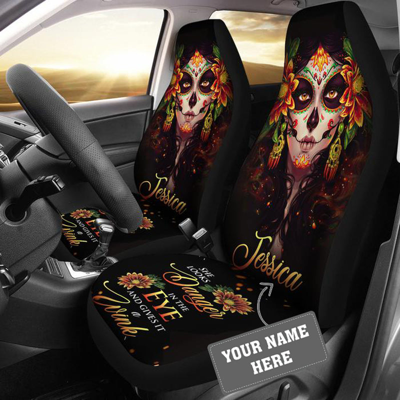 Best Personalized Skull Girl Wink Premium Custom Car Seat Covers Decor Protector Nearkii