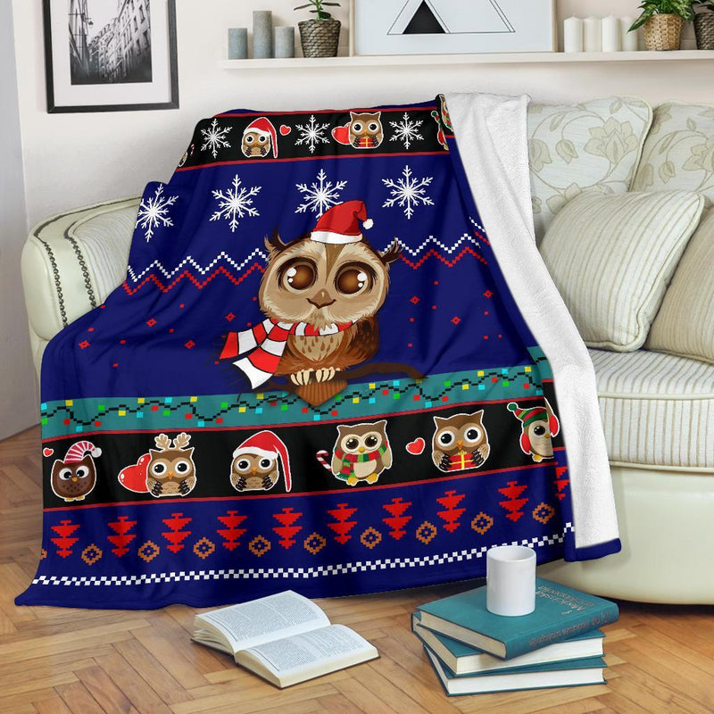 Owl Cute Blue Christmas Blanket Amazing Gift Idea Nearkii