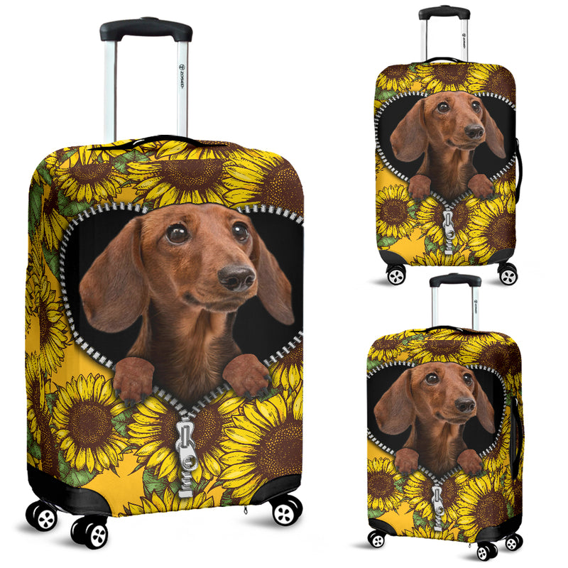 Sunflower Brown Dachshund Zipper Luggage Cover Suitcase Protector Nearkii