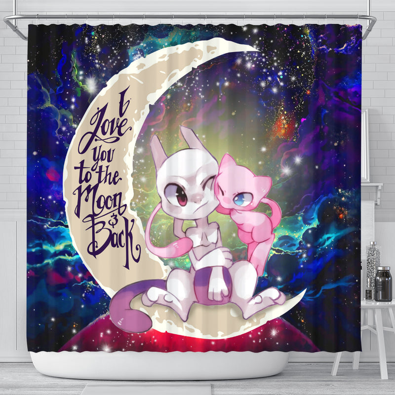 Pokemon Couple Mew Mewtwo Love You To The Moon Galaxy Shower Curtain Nearkii