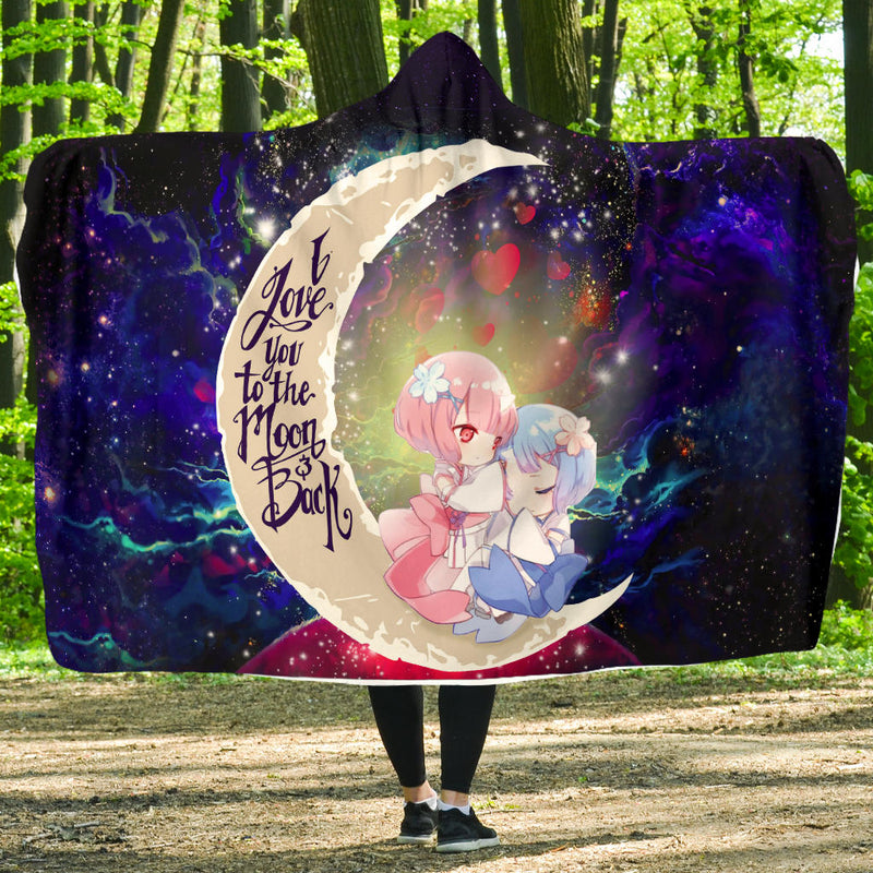 Ram And Rem Rezero Love You To The Moon Galaxy Economy Hooded Blanket Nearkii