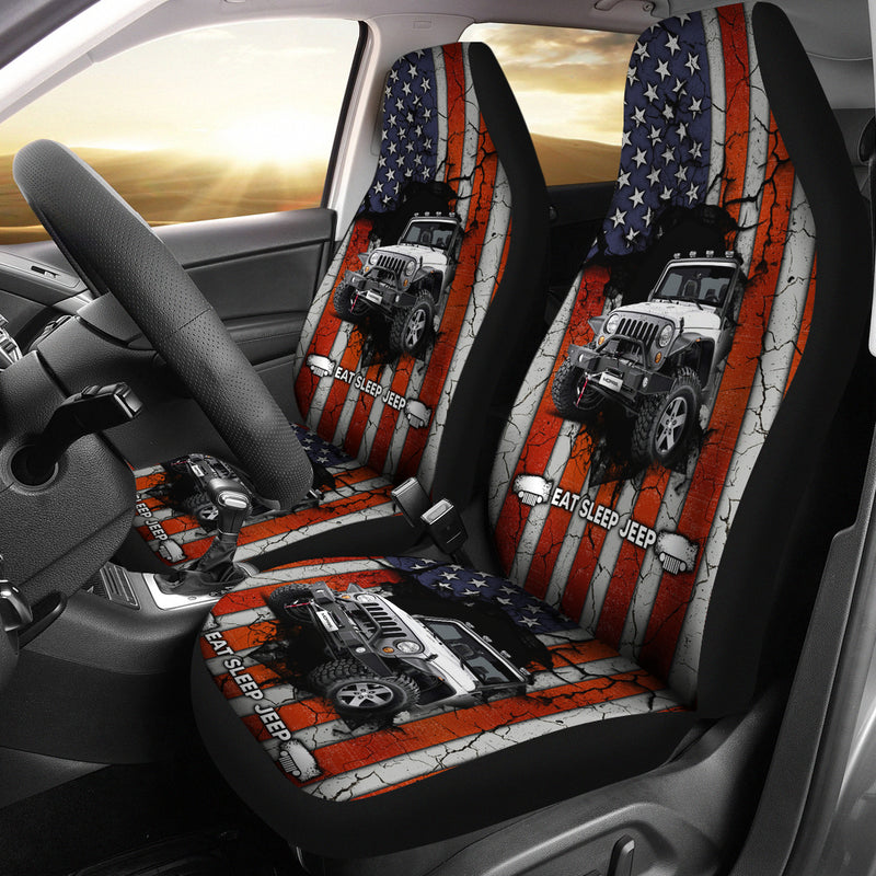 Eat Sleep Jeep American Flag Premium Custom Car Seat Covers Decor Protectors Nearkii