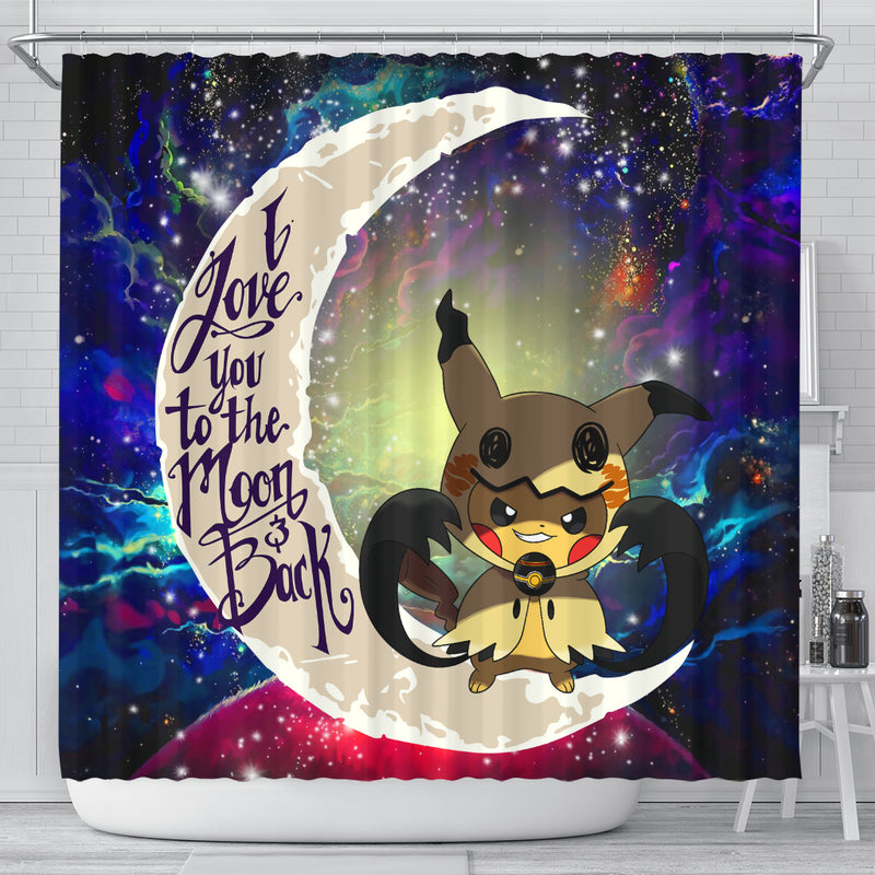 Pikachu Mimikyu Love You To The Moon Galaxy Shower Curtain Nearkii