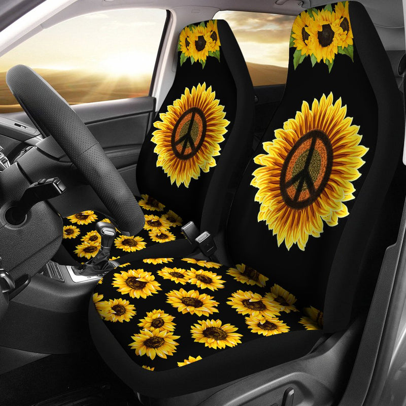 Best Sunflower Peace Sign 1960S 1970S Hippie Premium Custom Car Seat Covers Decor Protector Nearkii