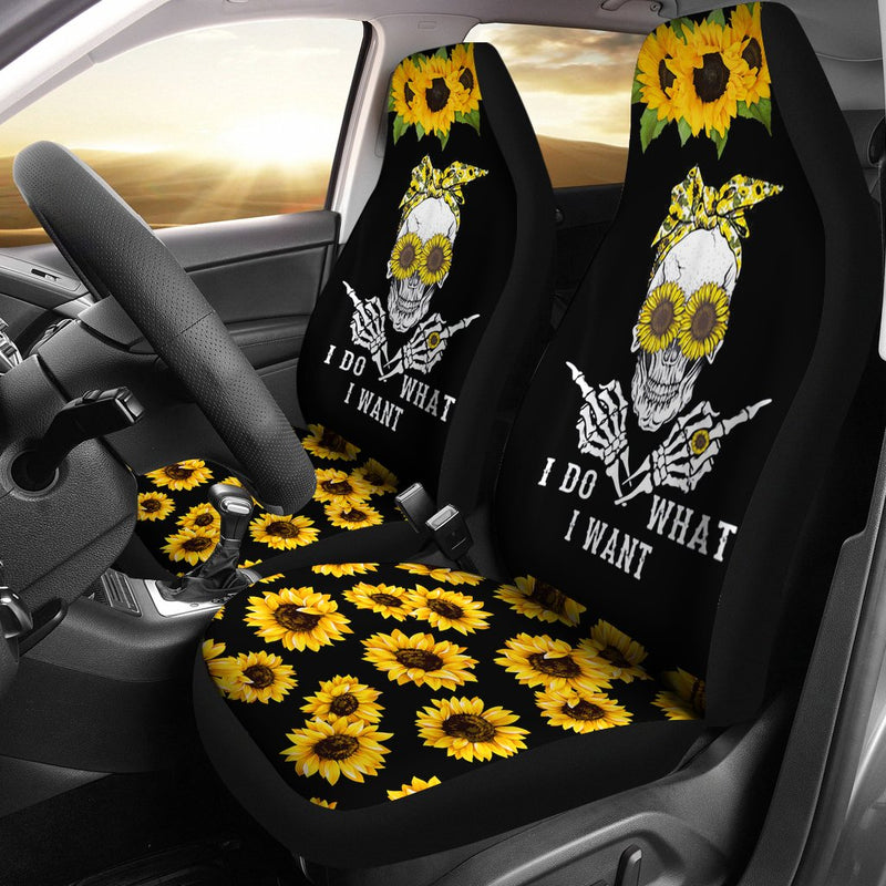 Best I Do What I Want Skull Sunflower Premium Custom Car Seat Covers Decor Protector Nearkii