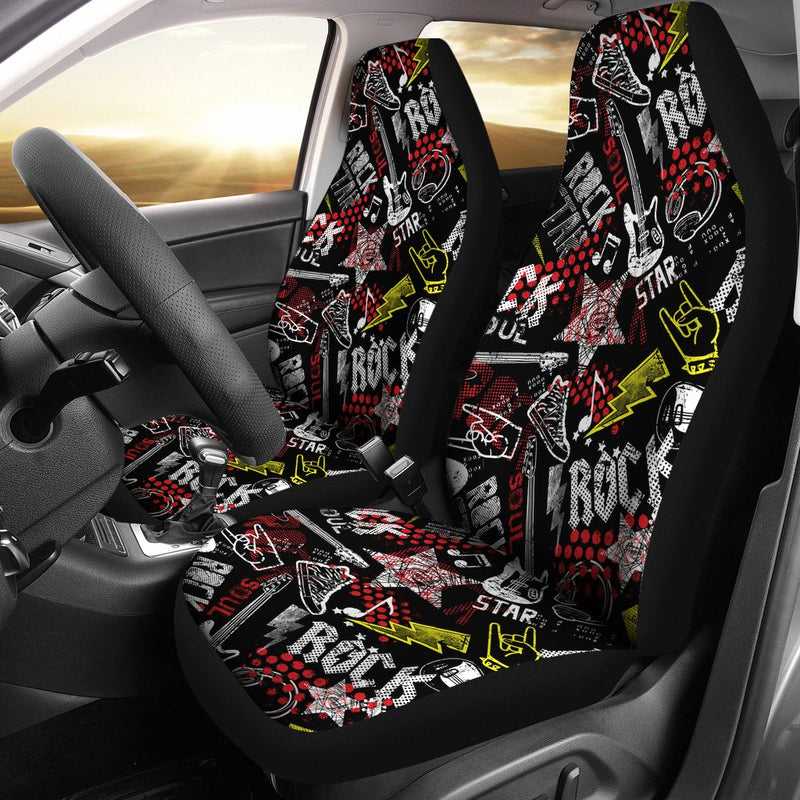 Best Rock Music Pattern With Guitar Premium Custom Car Seat Covers Decor Protector Nearkii