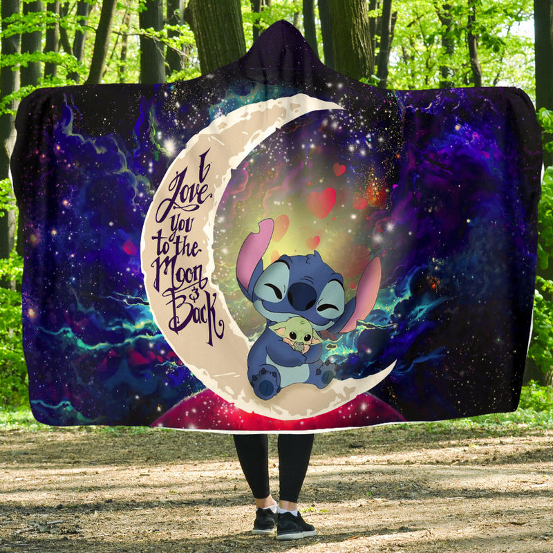 Stitch Hold Baby Yoda Love You To The Moon Galaxy Economy Hooded Blanket Nearkii