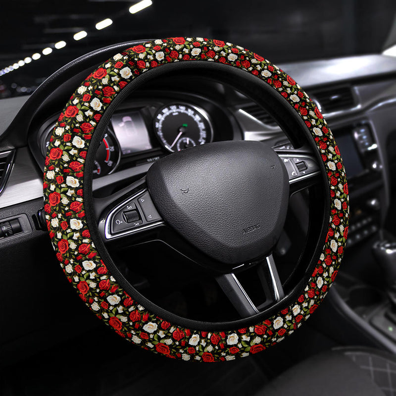 Rose Red White Premium Car Steering Wheel Cover Nearkii