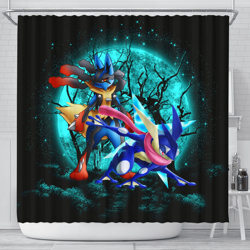 Greninja Satoshi And Mega Lucario Pokemon Moonlight Halloween Shower Curtain Nearkii