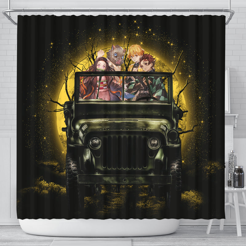 Demon Slayer Anime Funny Halloween Moonlight Shower Curtain Nearkii