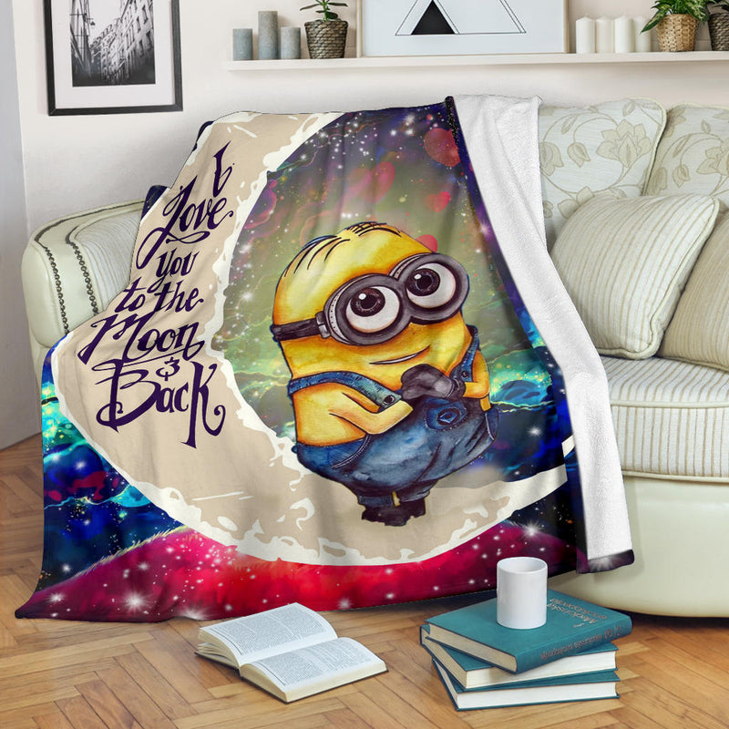 Cute Minions Despicable Me Love You To The Moon Galaxy Premium Blanket Nearkii