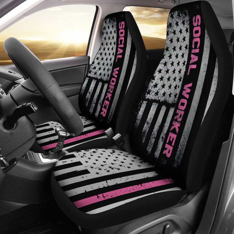 Best Social Worker Us Flag Premium Custom Car Seat Covers Decor Protector Nearkii