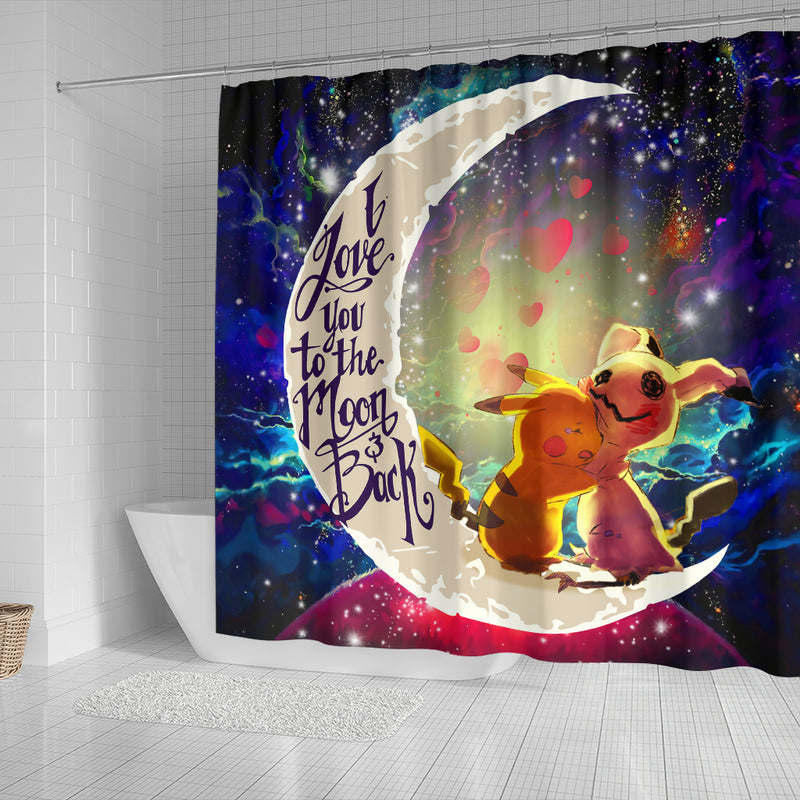 Pikachu Cute Mimikyu Art Love You To The Moon Galaxy Shower Curtain Nearkii