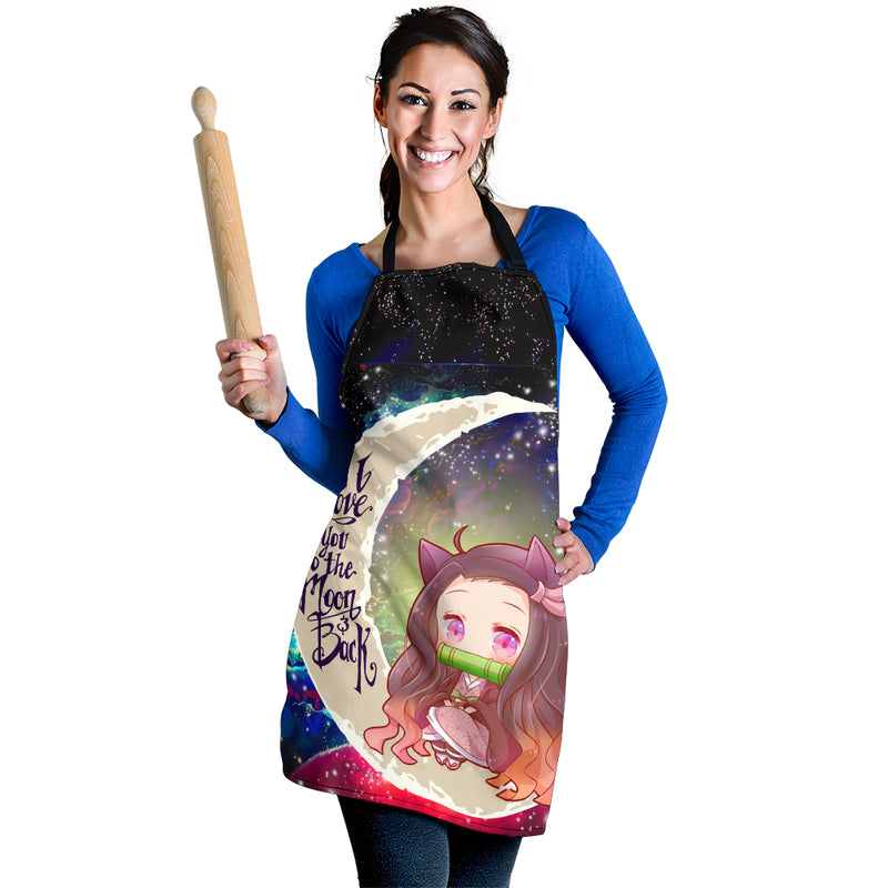 Nezuko Demon Slayer Love You To The Moon Galaxy Custom Apron Best Gift For Anyone Who Loves Cooking