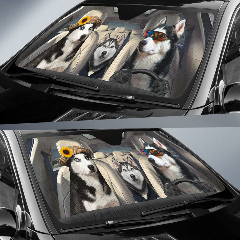 Husky Dog Family Driving Car Auto Sunshades Nearkii