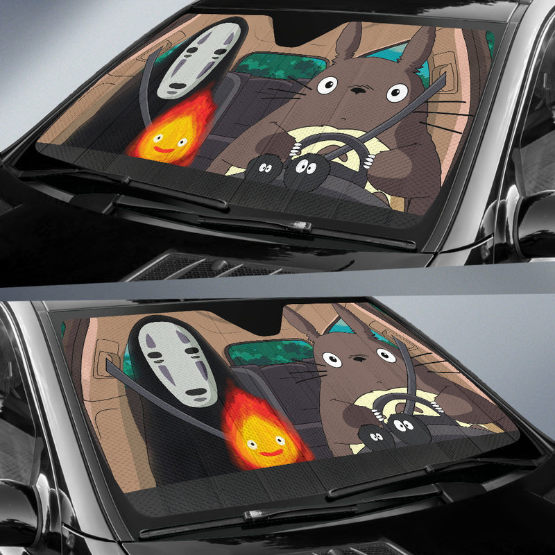 Ghibli Totoro No Face And Calcifer Driving Anime Funny Car Auto Sunshades Nearkii