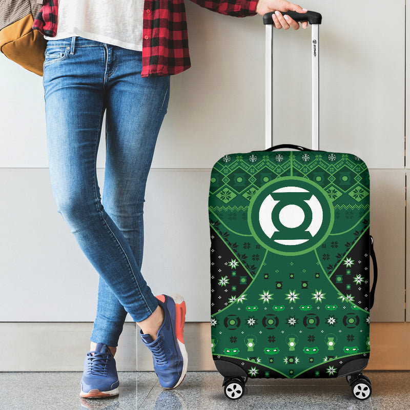 Green Lattern Christmas Style Travel Luggage Cover Suitcase Protector Nearkii