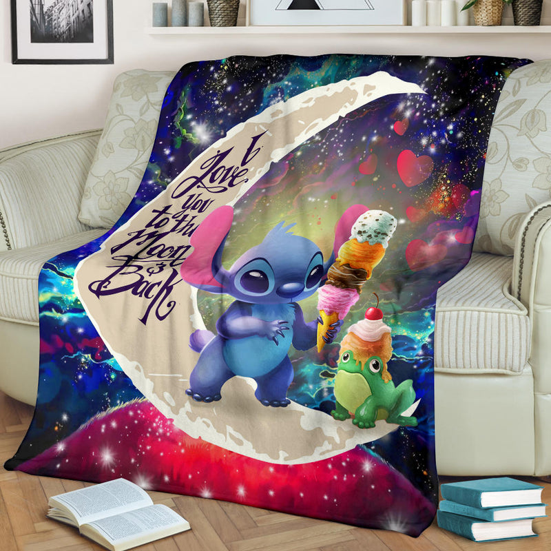 Cute Stitch Frog Icecream Love You To The Moon Galaxy Blanket Nearkii