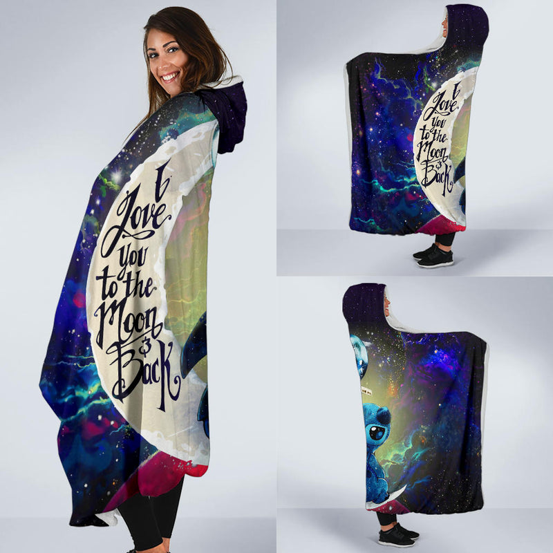 Stitch Love You To The Moon Galaxy Economy Hooded Blanket Nearkii