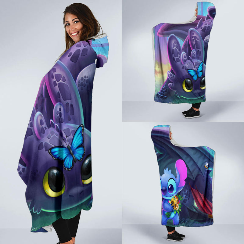 Stitch And Toothless Economy Hooded Blanket Nearkii