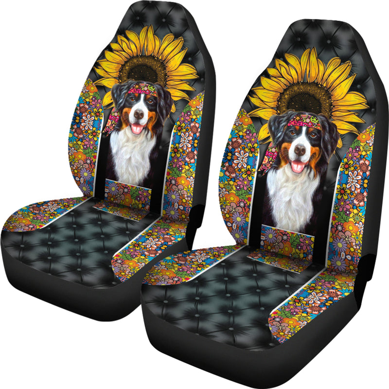 Bernese Mountain Dog Sunflower Hippie Premium Custom Car Seat Covers Decor Protector Nearkii