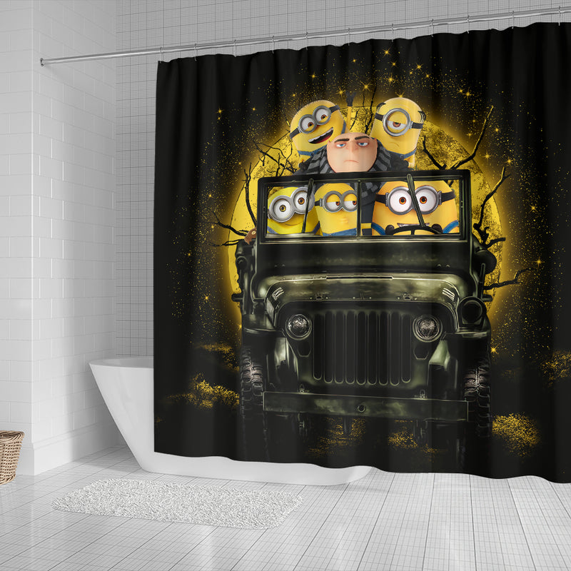 Despicable Me Gru And Minions Ride Jeep Moonlight Halloween Funny Shower Curtain Nearkii