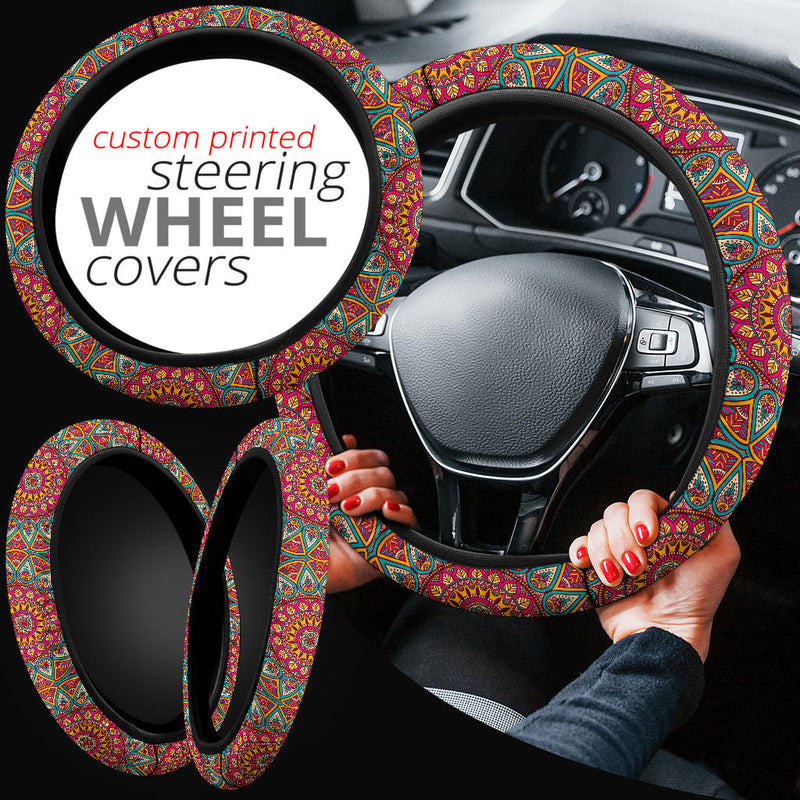 Mandala Flower Color Abstract Premium Car Steering Wheel Cover Nearkii