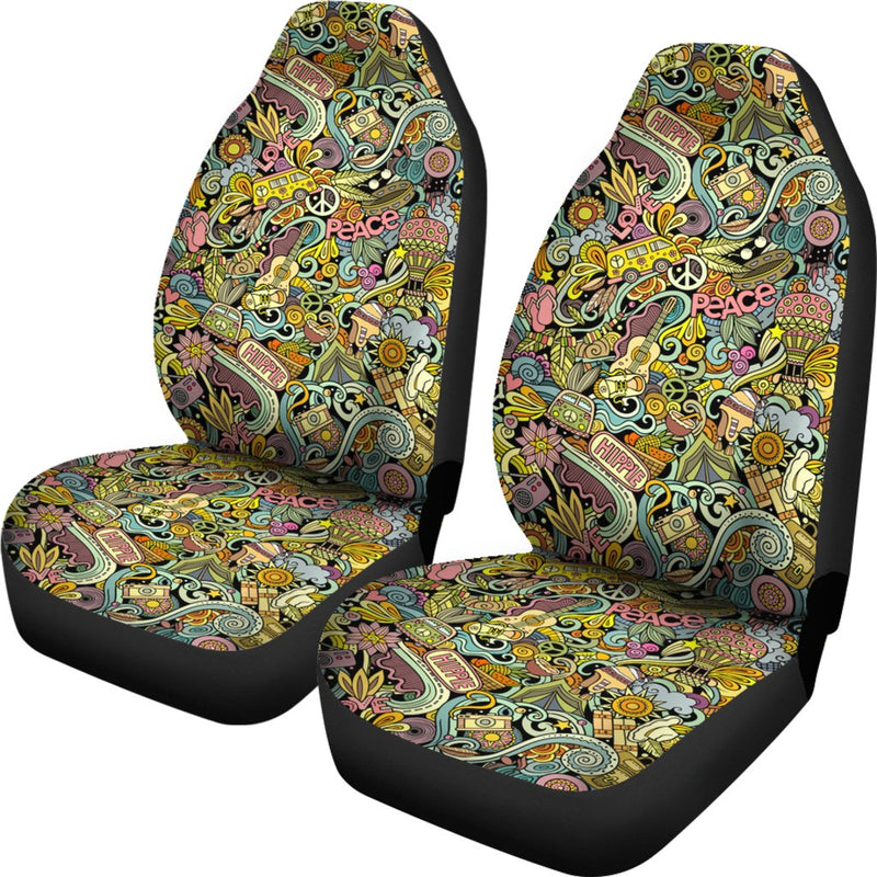 Best Hippie Hand Drawn Doodles Seamless Pattern Premium Custom Car Seat Covers Decor Protector Nearkii