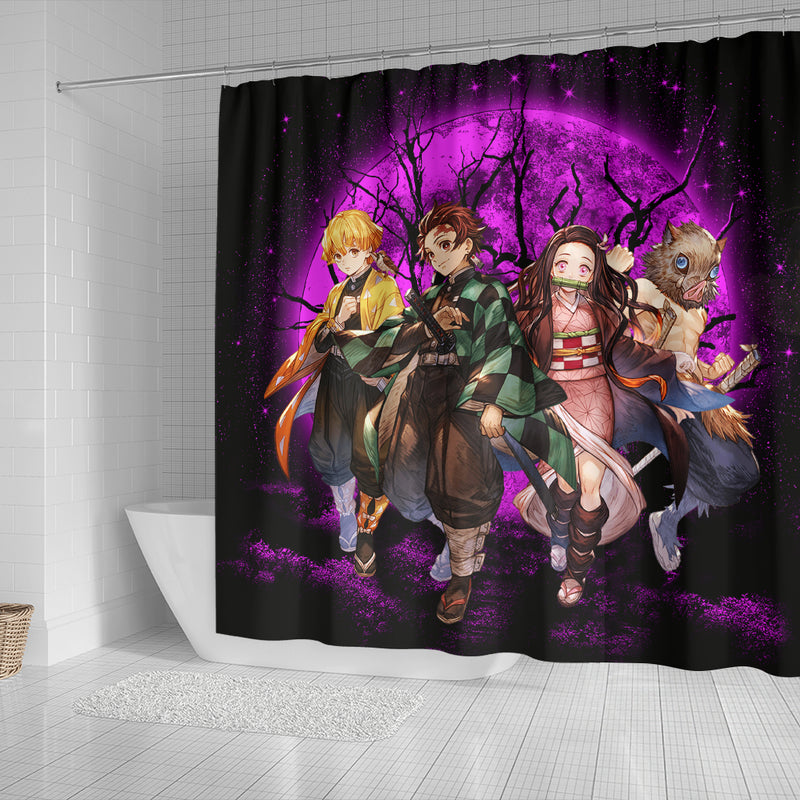 Demon Slayer Team Pink Anime Moonlight Shower Curtain Nearkii