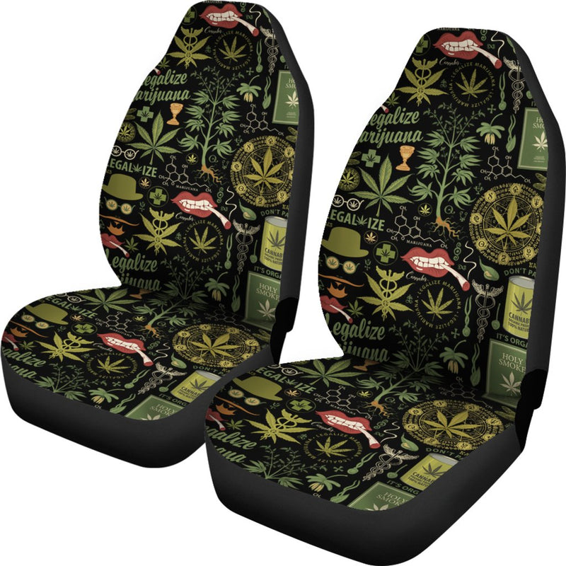 Best Retro Style Seamless Pattern With Cannabis Plants Premium Custom Car Seat Covers Decor Protector Nearkii