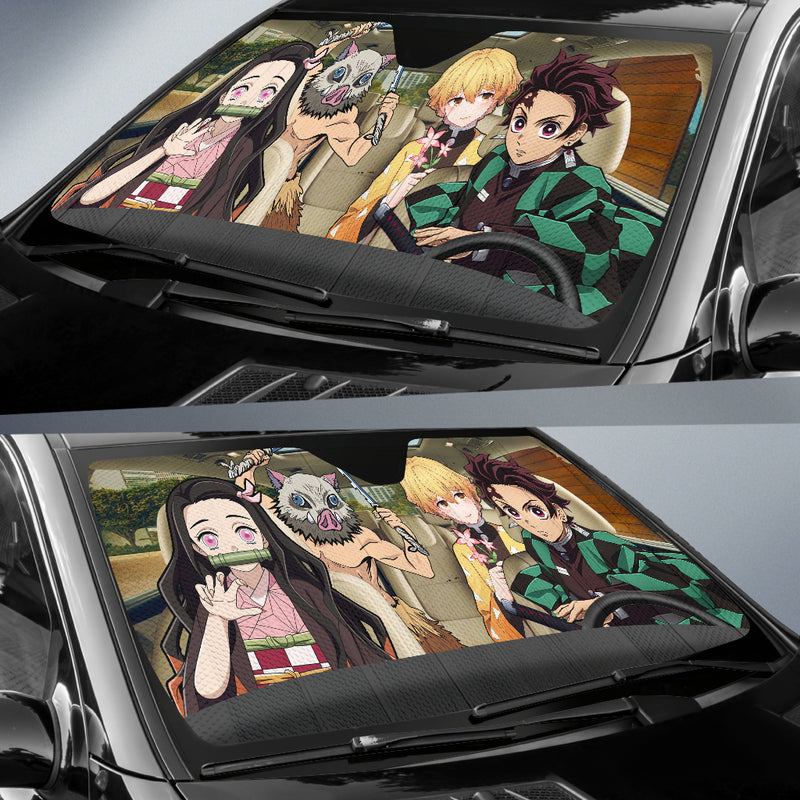 Tanjiro Nezuko Zenitsu Inosuke Demon Slayer Anime Driving Car Auto Sunshades Nearkii