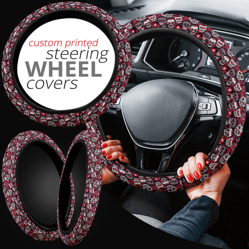 Suger Skull Pink Premium Car Steering Wheel Cover Nearkii