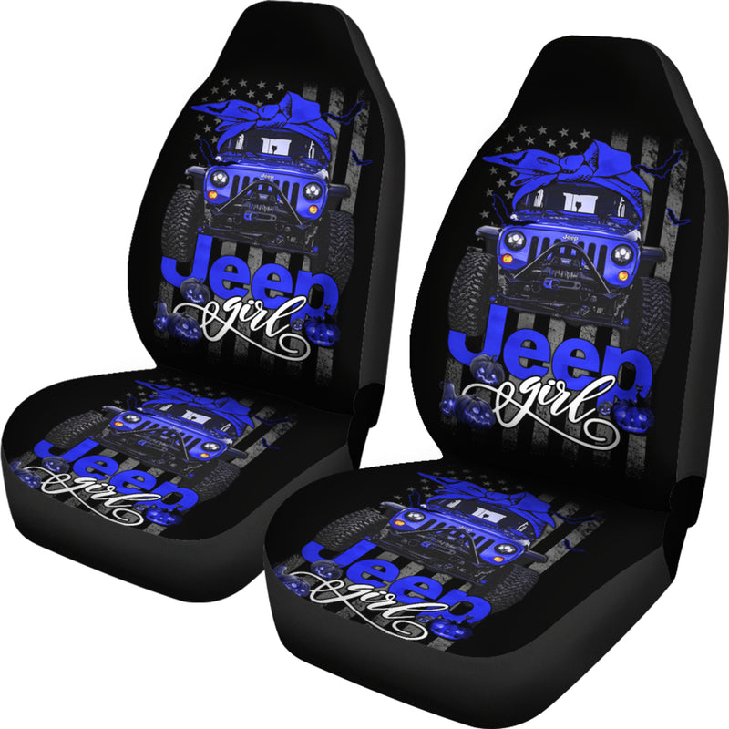 Halloween American Flag Blue Jeep Girl Premium Custom Car Seat Covers Decor Protectors Nearkii